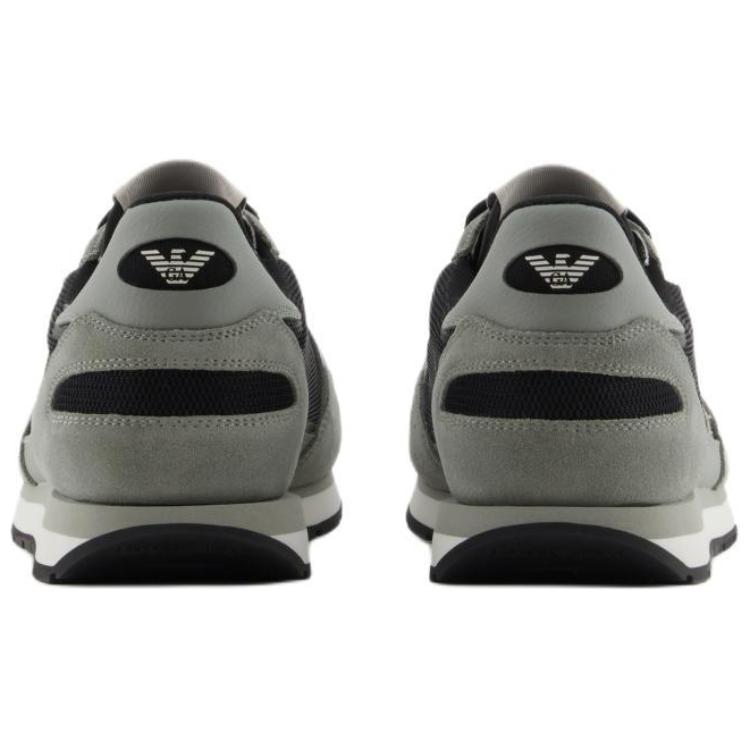 Emporio Armani Leather Round Toe Lace-Up Low-Top Casual Shoes Men Sneakers Green Black X4X537XN730U549