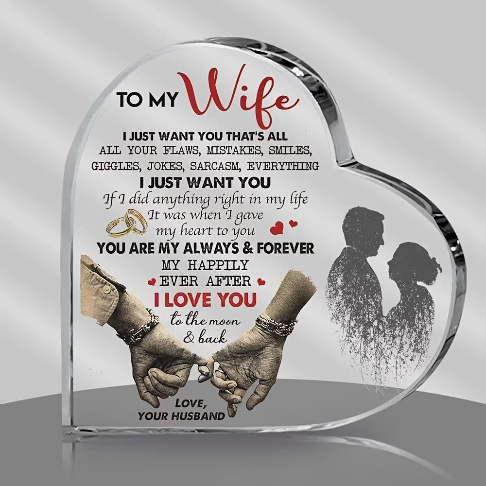 2pcs/set,1pc Cross Necklace,1pc Heart Shaped Acrylic Plaque-Romantic Gift for Wife-Desktop/Home Decor - I Love You Keepsake Ornament for Living Room