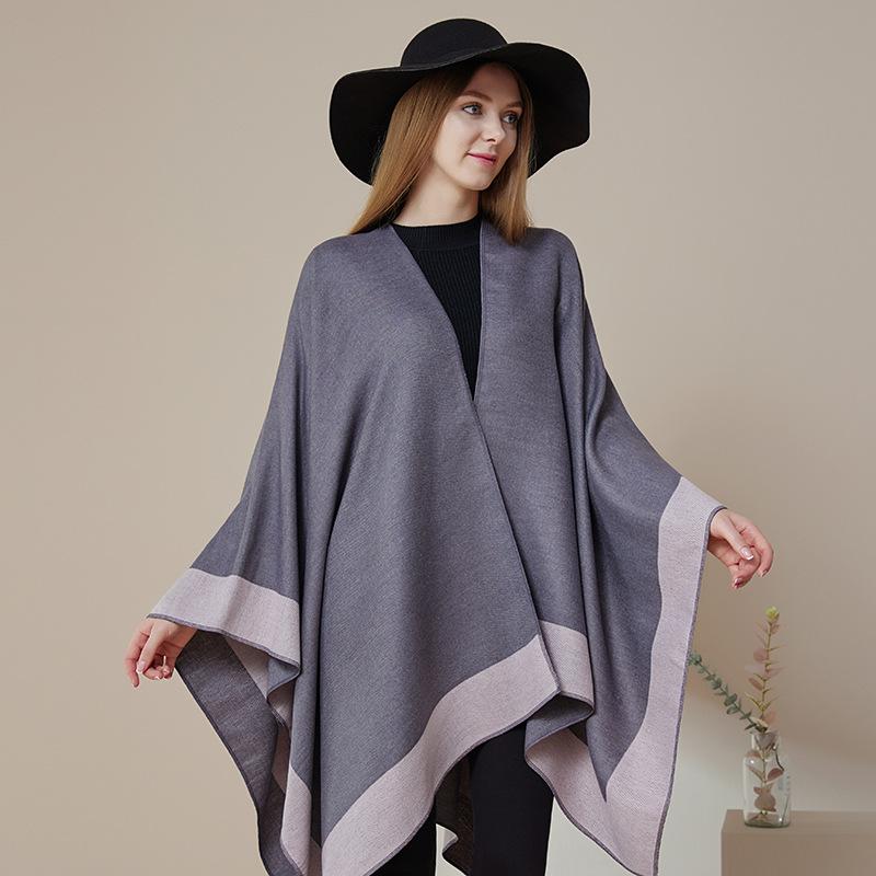 European and American Women 's Fashion Shawl Solid Color Pashmina Reversible Cape Autumn Winter Warm Cloak Large Simple Wraps