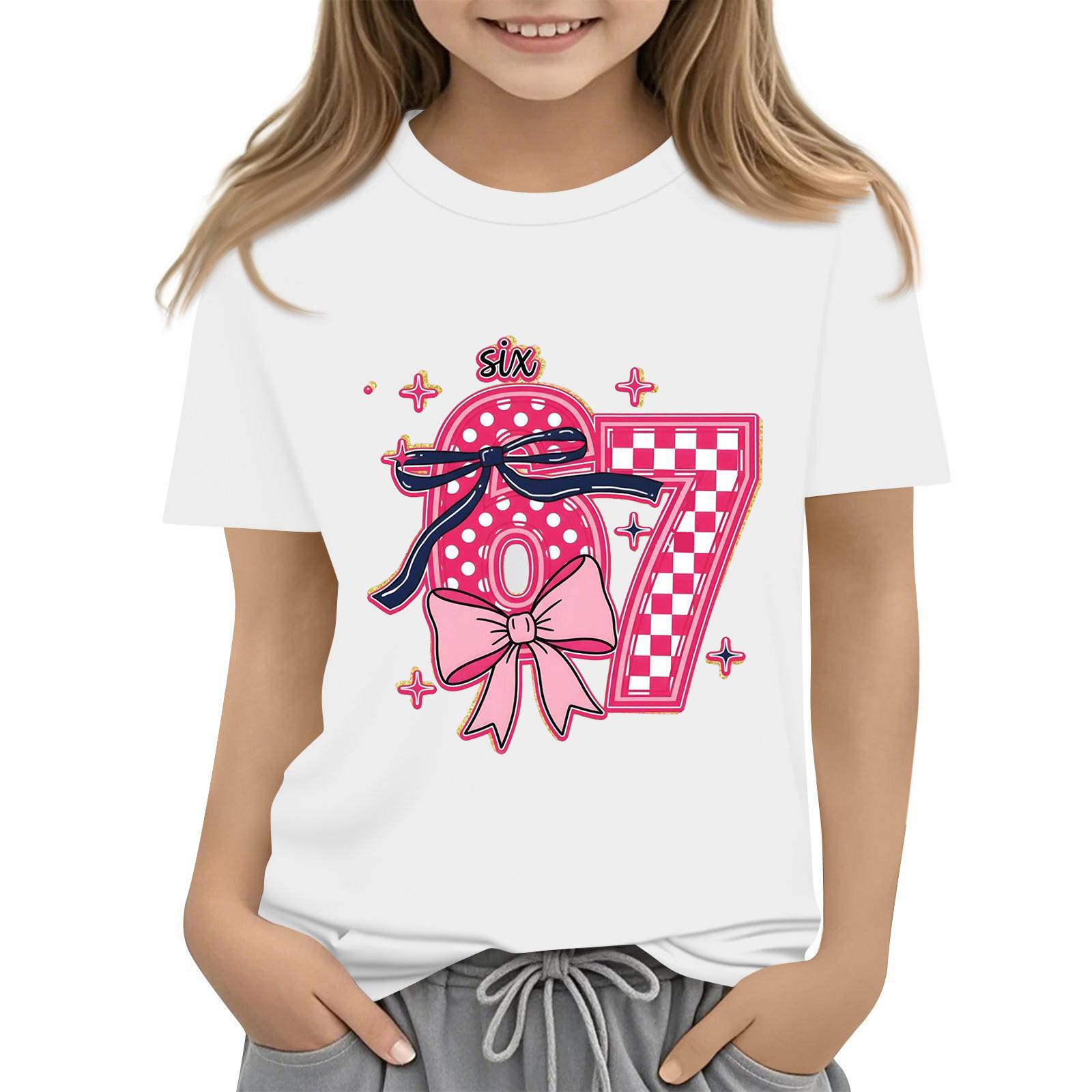 

Girl s Loose Comfortable Casual Fashionable Printed Short Sleeved Top T-shirt 150 белый