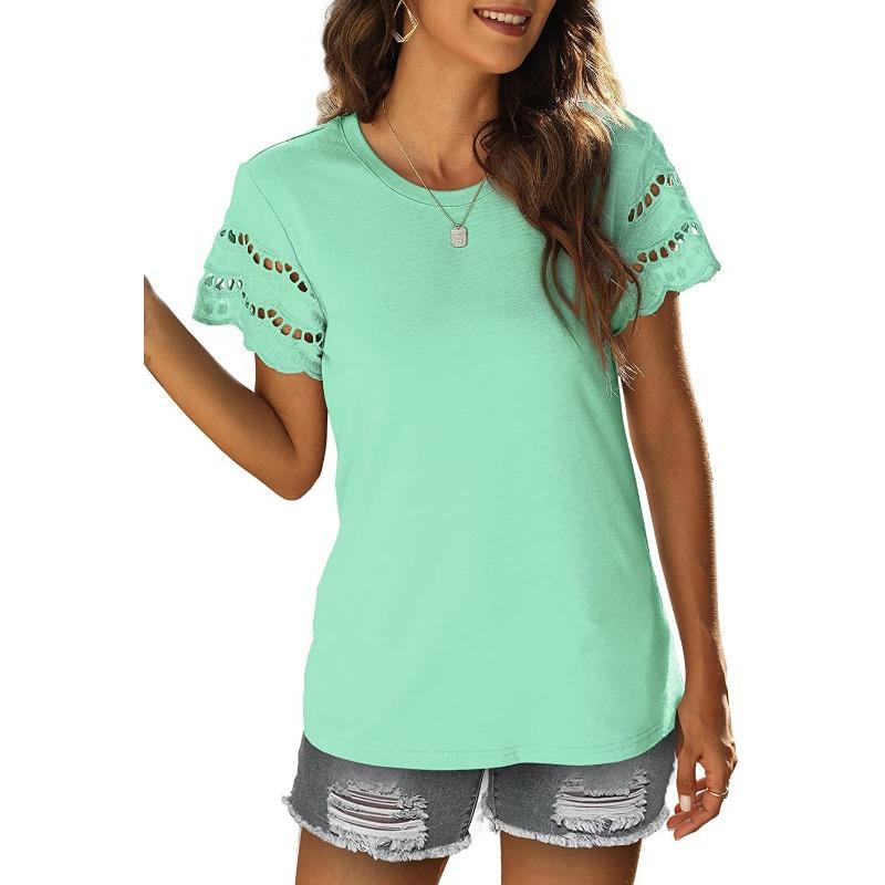 YYFS Dámská móda Ležérní Léto Jaro Jednobarevné halenky a košile s krátkým rukávem a výstřihem do O