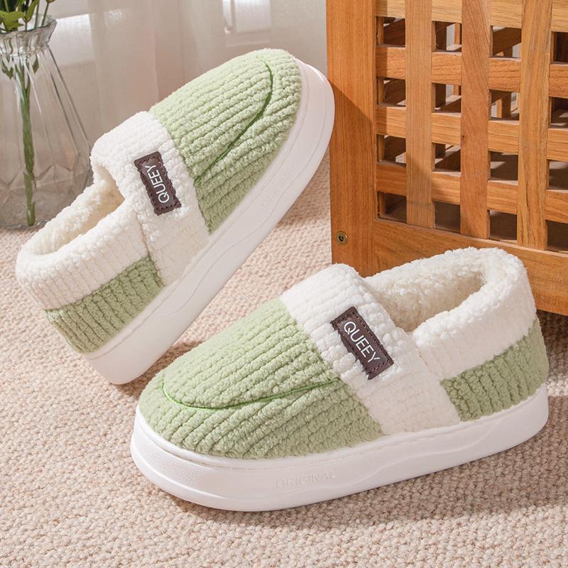 Plush cotton slippers women's new winter indoor home warmth thick bottom non-slip couple cotton drag men