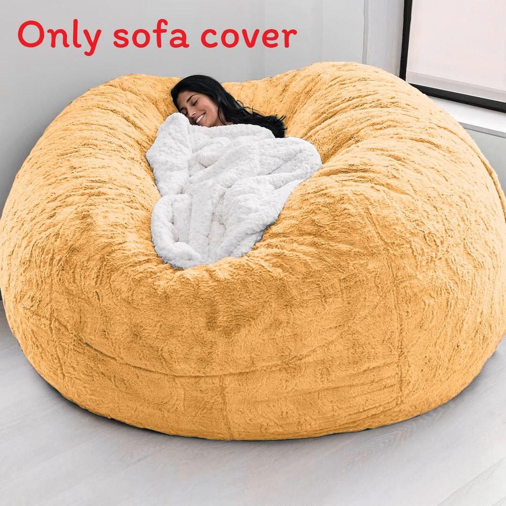 Color Large Solid Soft Plush Portable Living Room Lazy Sofa Cover Bean Bag Cover
