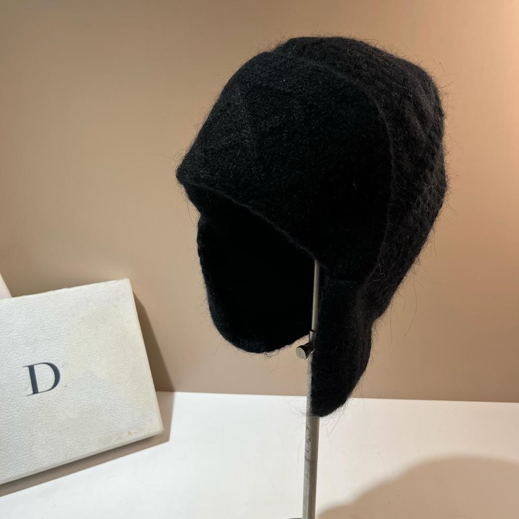 Rabbit Velvet Warm Knitted Hat Winter Sweet Small Fragrant Wind Rhombus Wool Hat Soft Rabbit Fur Ear Protector Lei Feng Hat