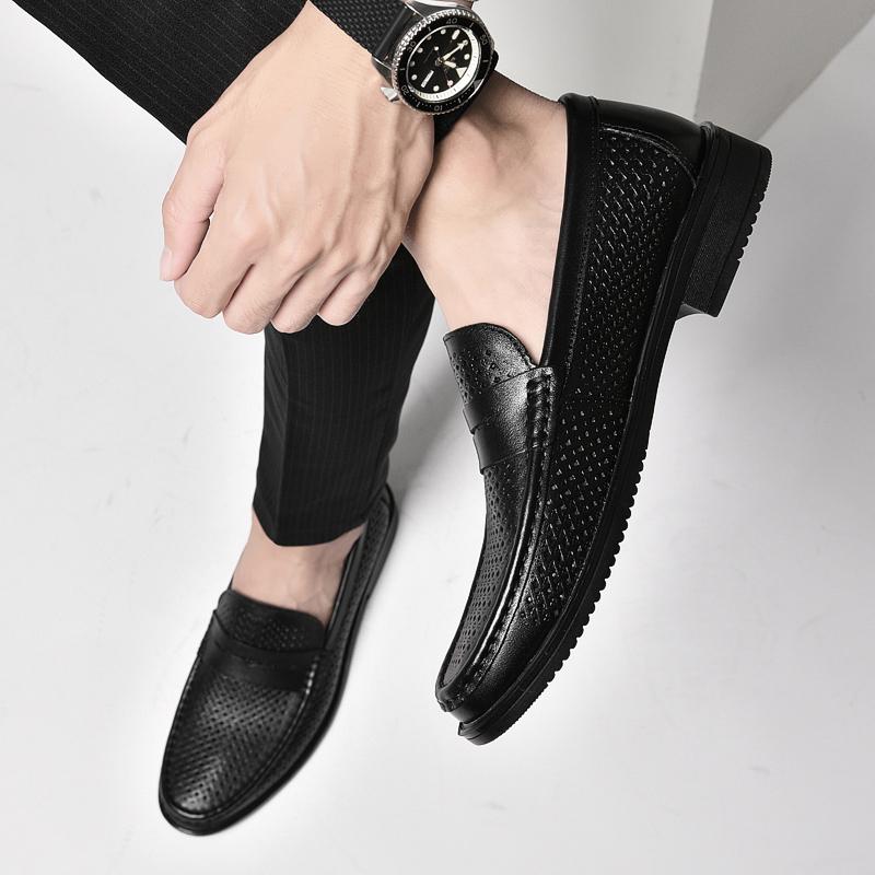 Fashion Fashion Brand Men's Breathable Hollow Leisure Loafers High-quality Men's Comfortable Top Layer Cowhide Soft Soled Casual Shoes