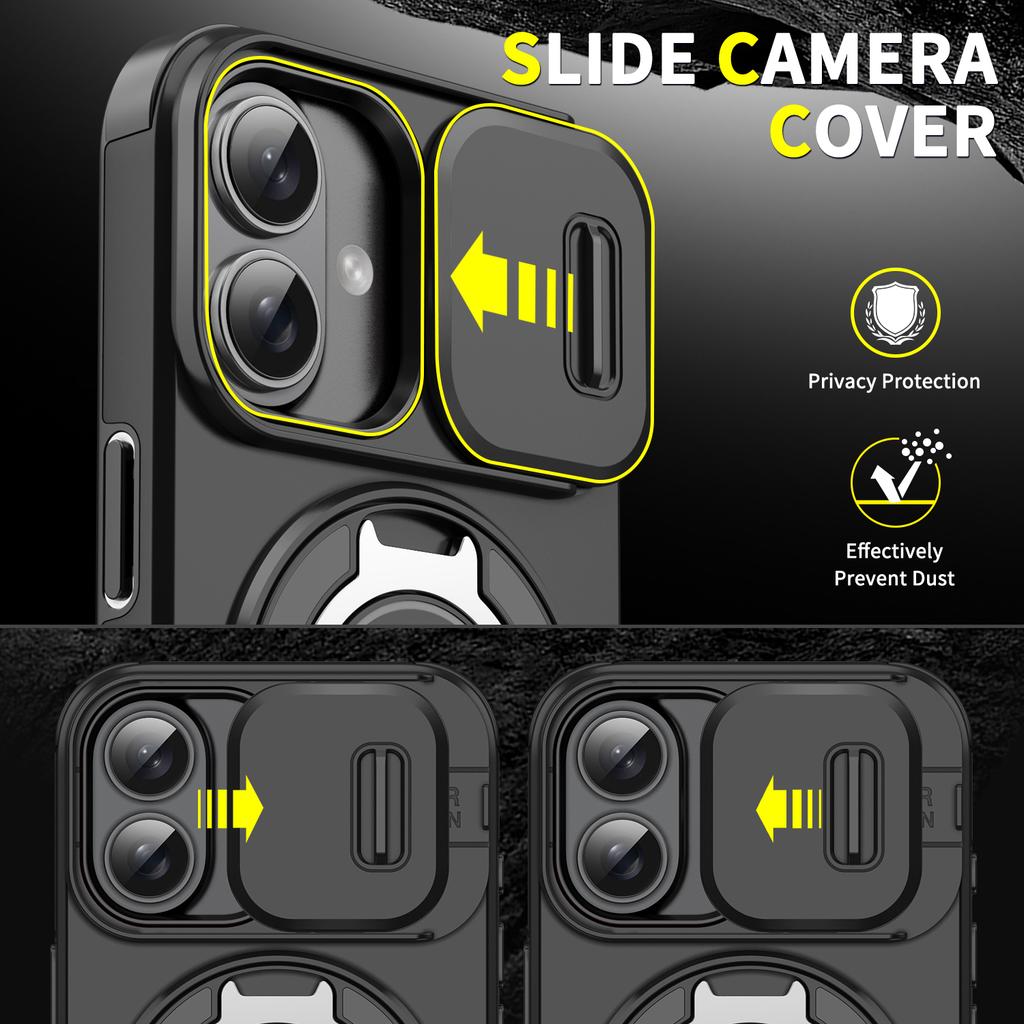 Suitable for iPhone 16 15 14 Plus 13 12 Pro Max 16E 360 Degree Rotating Magnetic Bracket With Camera Protection Phone Case