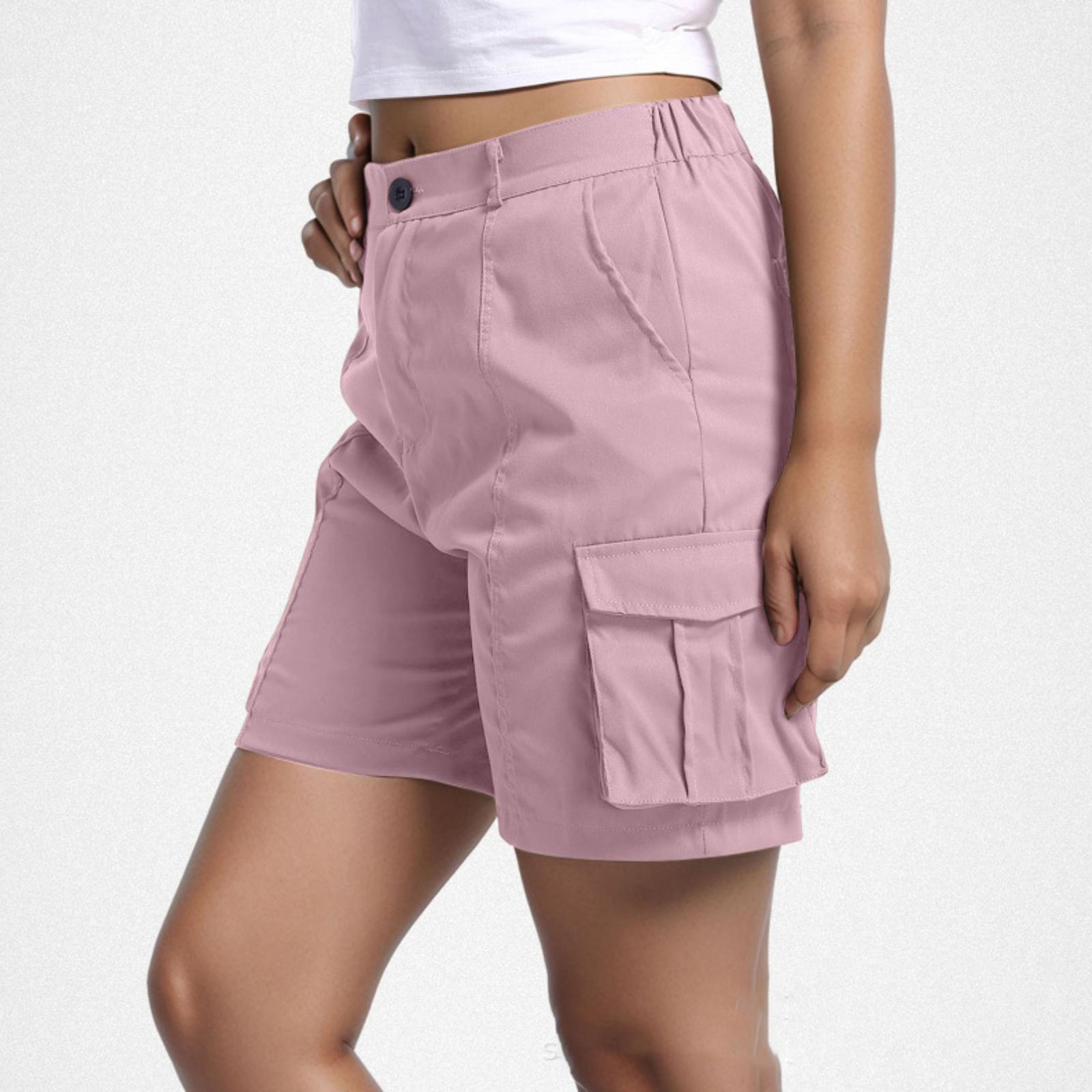 

Women Casual Solid Elastic Waist Cargo Shorts with Pockets Relaxed Fit Utility Design for Everyday Wear Outdoor Activities XL рожевий