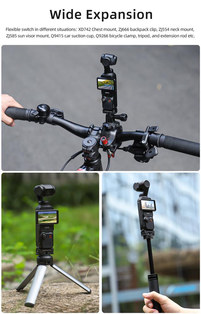 Sunnylife Foldable Quick Release Adapter Mount For DJI Pocket 3 Extension Bracket with 1/4" Screw Hole Selfie Stick Tripod Adapt