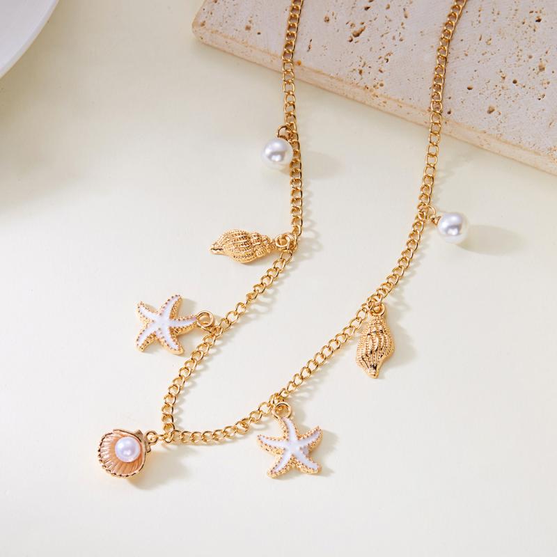 Bohemian Hvězdice Mušle Lastura Želva Přívěsek Náhrdelník Pro Ženy Kouzlo Řetízek Choker Plážové Šperky Dovolenkový Dárek