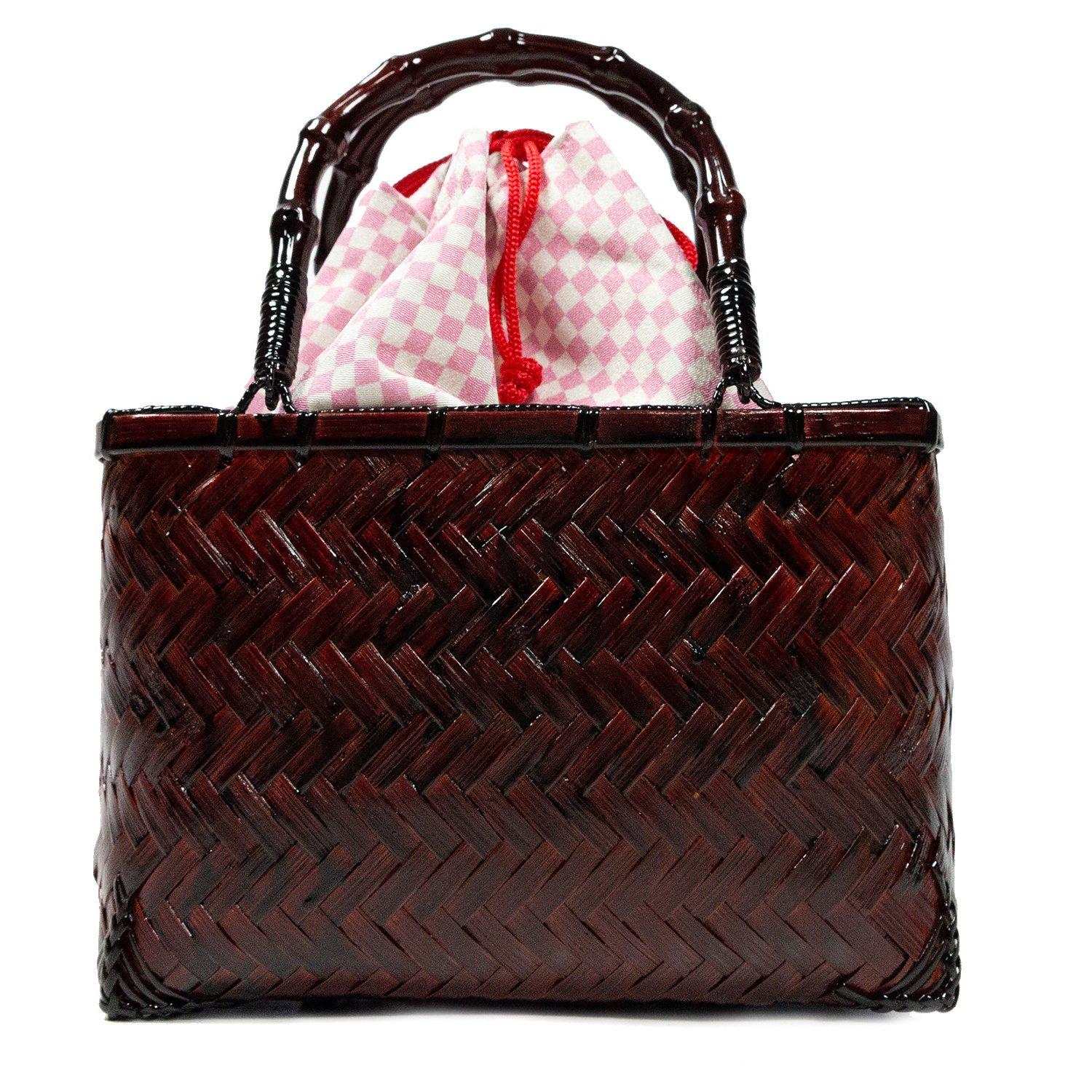 

Bag Basket Bag Yukata Dark Brown x Pink Free [KYOETSU] kg-04 Women s (Basket - 8. Checkered, Size)