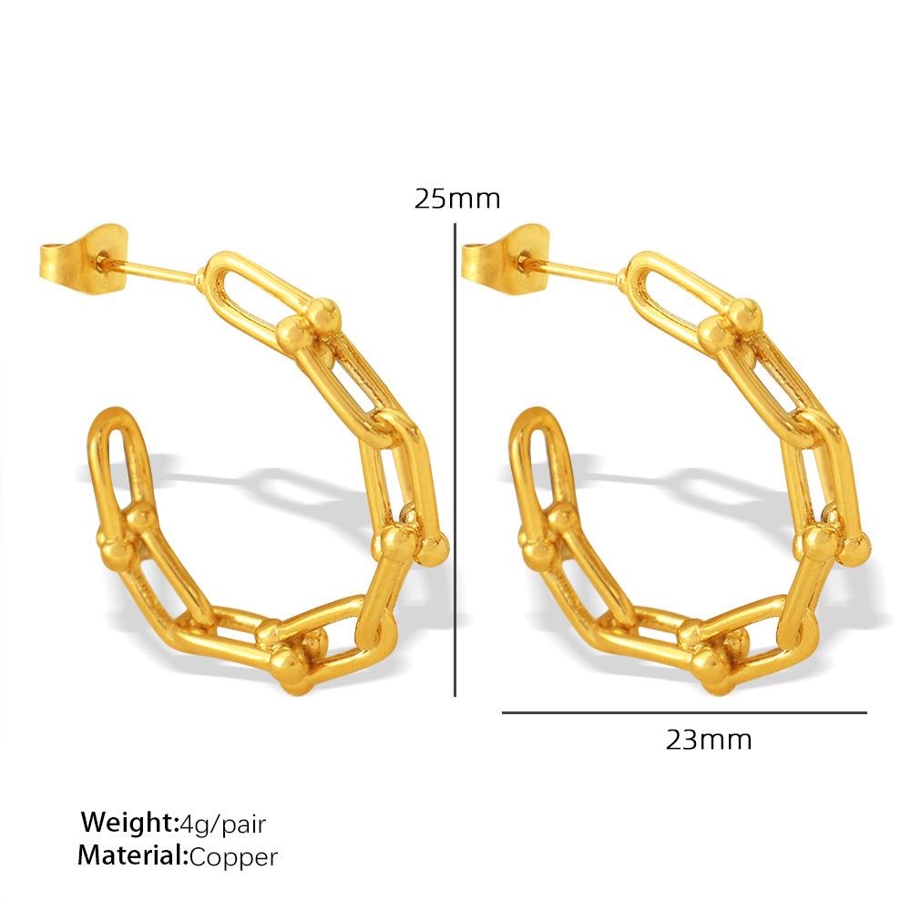 Personalized Exaggerated Chain C-shaped Earrings Titanium Steel Plated 18k Gold Simple and Versatile Titanium Steel Earrings Earrings Women