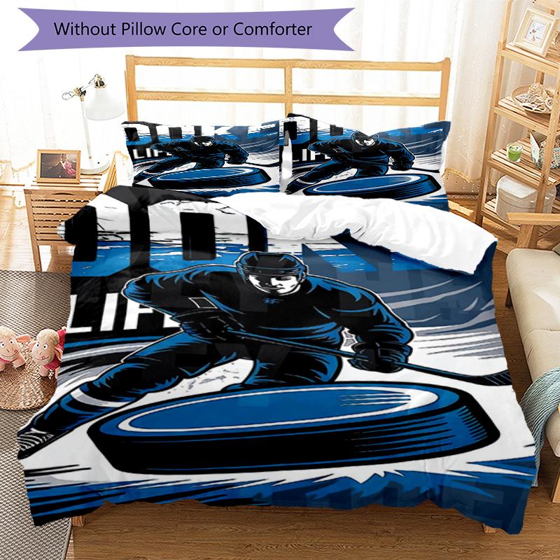 3pcs Ice Hockey Bedding Set Duvet Cover Closure Includes 1 Duvet Cover & 2 Pillowcases, Soft and Comfortable for All Seasons.