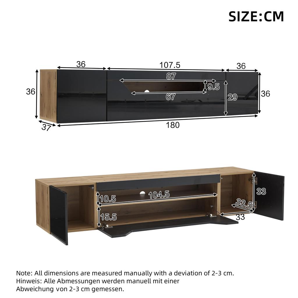 TV Cabinet, Lowboard High Gloss Hanging LED, TV Board TV Cabinet Folding Door, TV Stand Wall-Mounted TV Shelves 180cm Living Room, Dining Room,