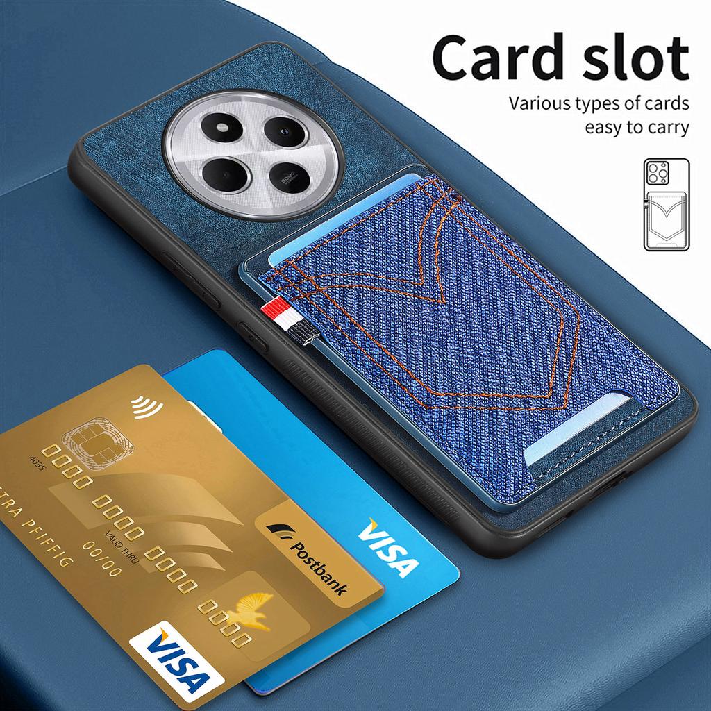 Phone Case For Xiaomi Redmi 14C 4G/14R 5G/Poco C75 4G Retro Jean Cloth Texture Leather Back Cover Card Holder
