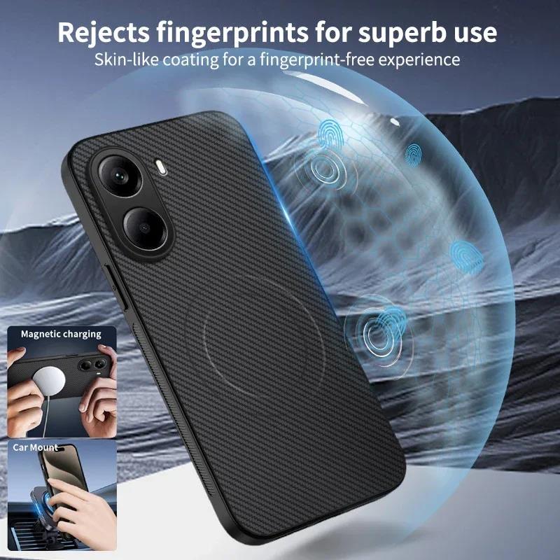 Shockproof Carbon Fiber Soft Phone Case For POCO X7 X6 Pro F6 Pro F7 Ultra C61 C71 C75 M7 Magnetic Wireless Charging Cover Cases