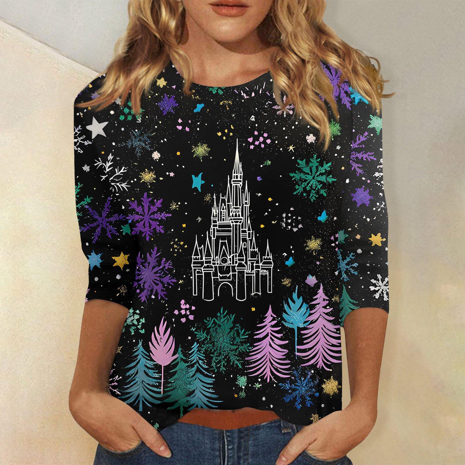 

Женский модный повседневный пуловер с рукавом три четверти и рождественским принтом на воротнике XL фиолетовый