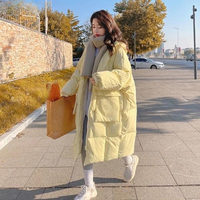 

Свободные пуховые хлопковые парки с капюшоном, утепленные куртки оверсайз весом 80 кг, корейские длинные стеганые Jaqueta Feminina, простые зимние теплые Casaco