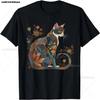 Katze Bunte Blumenmuster Vintage Blumen Kunst Katzenliebhaber T-Shirt