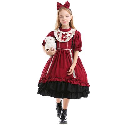 Pinse Kleding Spaanse Lolita Halloween Prinsessenjurk voor Kinderen - Wijnrood Loli Fotografie Kostuum