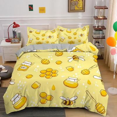 Capa de edredom fofa de abelha com desenho animado, king/queen, doce, mel, conjunto de cama infantil, meninos, meninas, primavera, amarelo, inseto voador, poliéster, capa de edredom