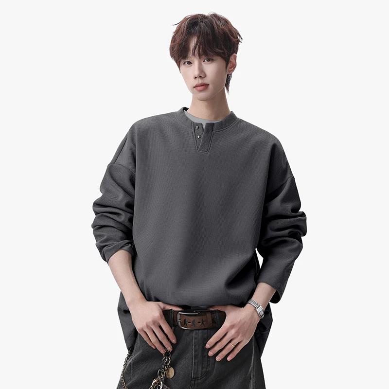 2026 Spring Autumn Men Casual Soild Color T Shirts Men Loose Harajuku T-Shirts Male Fashion Korean Streetwear Long Sleeve Tees