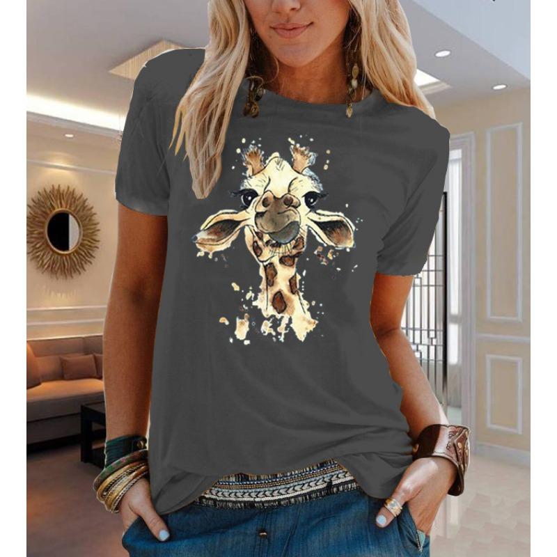 COTTON 100% Animal Flower Print Short Sleeve T-shirt Woman Aesthetic Clothes  Women Clothing  Graphic T Shirts  Oversized Tops