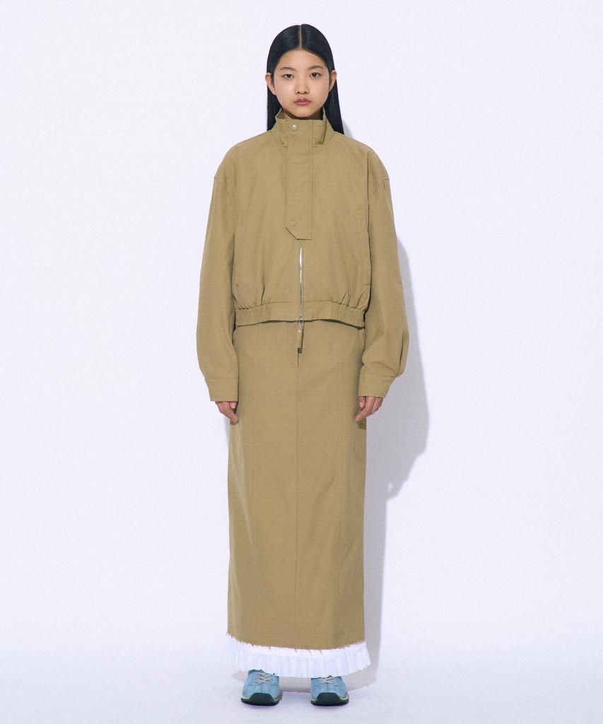 PARTIMENTO WOMEN Frill Double Layered Maxi Skirt_Khaki