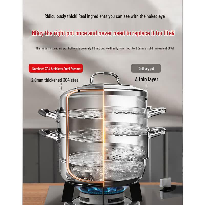 KOBACH 3-Layer 304 Stainless Steel Steamer Pot, 28cm