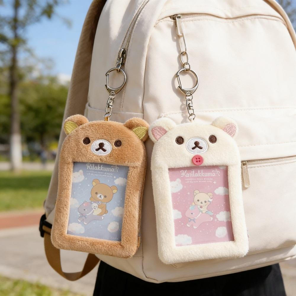 Rilakkuma Card Holder Po Protective Case Cartoon Anime Plush Keychain Soft Keyring Bag Pendant Key Chain Accessory For Gifts