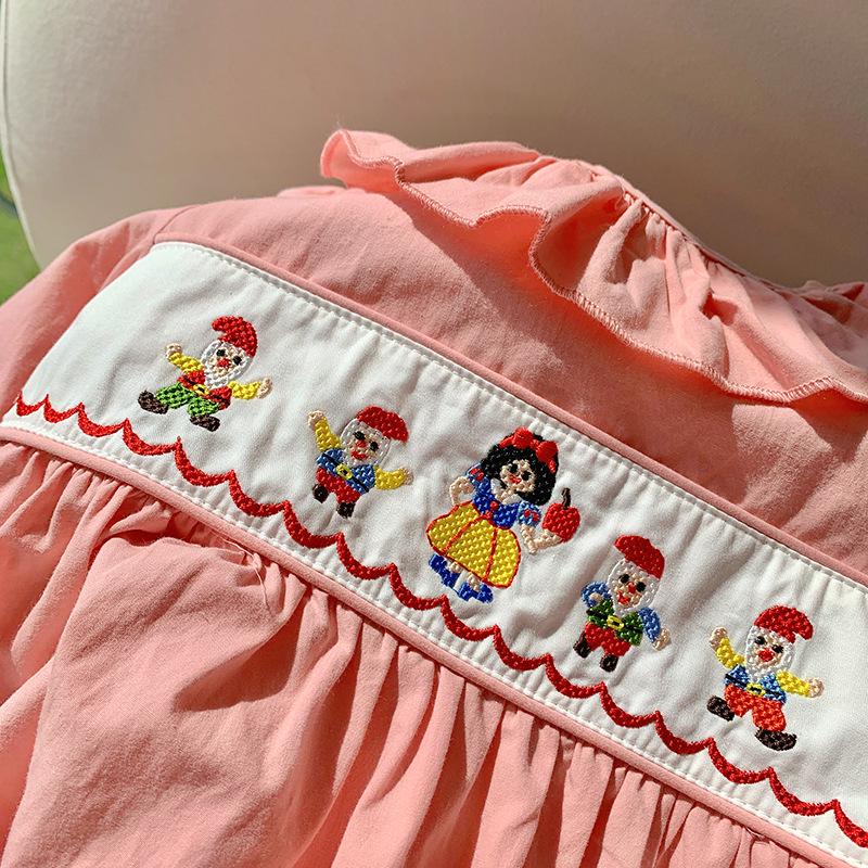 Princess Cartoon Embroidered Plaid Dress with Lotus Leaf Collar for Girls - Autumn 2026 Collection