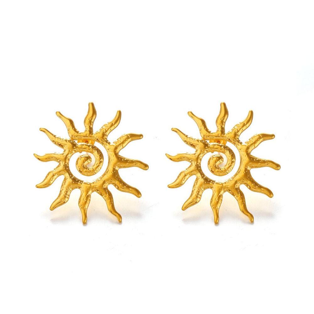 Stylish Sunflower Eye Stud Earrings - Imitation Silver, Versatile Women's Fashion Jewelry for Christmas