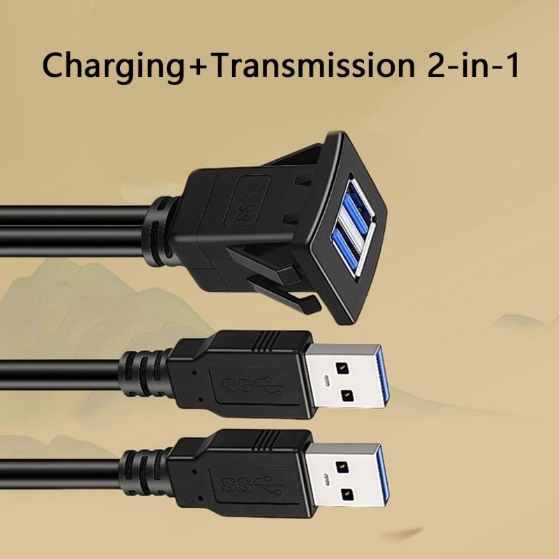 Fast speed USB3.0 Double Interfaces Data Cable Snap On Mount Waterproof PVC for Automotive Motorcycle Boats Panels