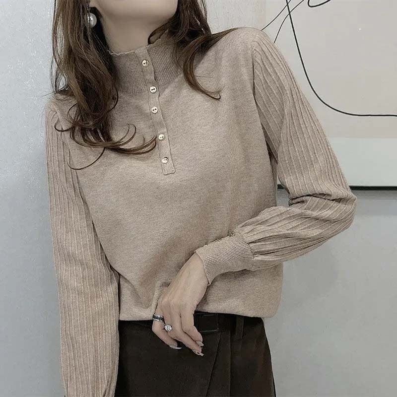 Autumn Winter Pure Wool Sweater Women's Half High Neck Pullover Casual Knit Tops Fashion Warm Plus Size Female Sweaters