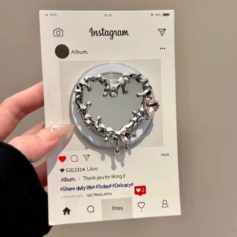 Mirror Heart Magsafe-Compatible Magnetic Phone Holder: Retractable, Foldable, Strong Magnetic Attraction, Trendy Design for Women