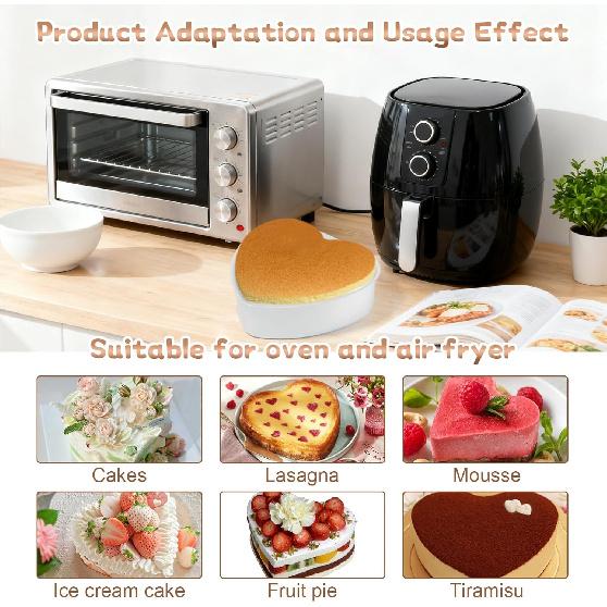 8 Inch Heart Cake Pan, 3 Pcs Aluminum Alloy Non Stick Heart Cake Mold with 60 Pcs Pan Liners for Kitchen Birthday Wedding