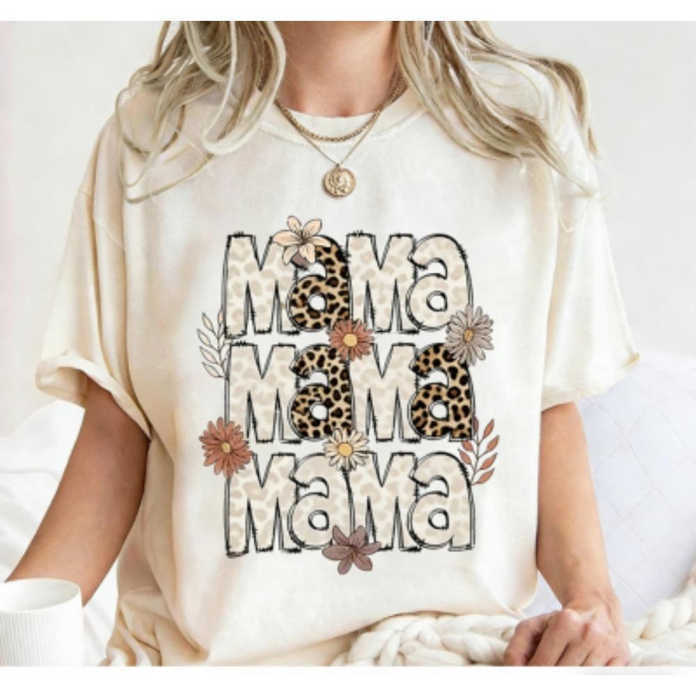 Funny Colorful Leopard Mama Print Women's Short Sleeves T-Shirt Loose Casual Summer Outdoor Street Women's Tees Tops