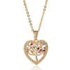 Colorful Zircon Hollow Heart Shape Tree of Life Pendant Necklace with Tassel Design Women's Jewelry