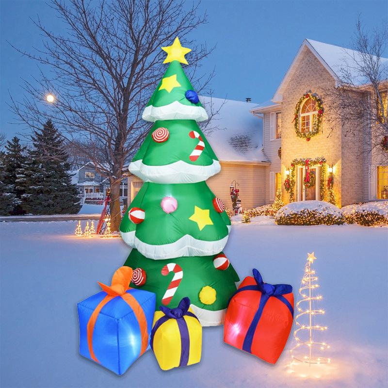 Gonflabile Pom de Crăciun de 6 FT Decor de Exterior Gigant cu 3 Cutii de Cadouri LED-uri Încorporate pentru Decor de Crăciun Gonflabil