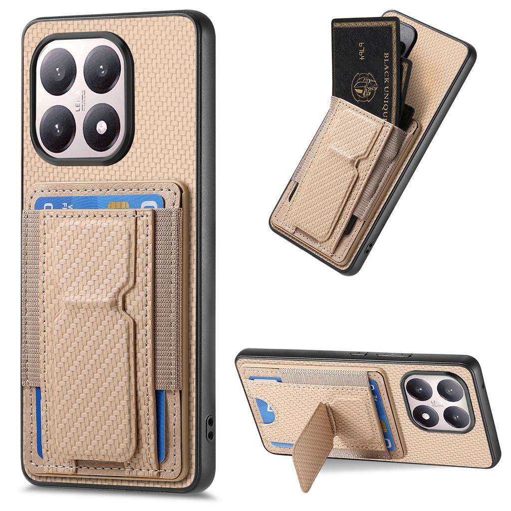 For Xiaomi 15T Case with Card Holder Kickstand Fiber Pattern Leather Back Cover