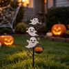Outdoor Festive Atmosphere Decor Halloween Ghost Ground Stake with String Light, Lighted Metal Yard Art Sculpture for Lawn Ornaments Path Pathway