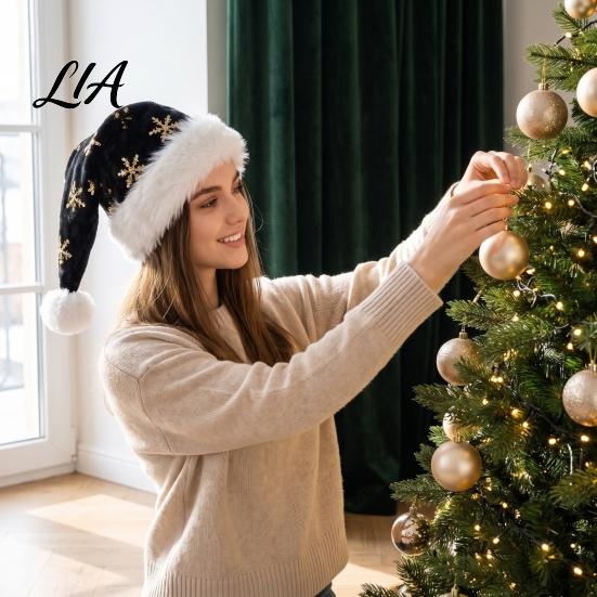 Winter Holiday Gathering Apparel Christmas Santa Hat with Red Sequin, Plush Velvet Party for Adult Hats Adults, Festive Costume Accessory Xmas