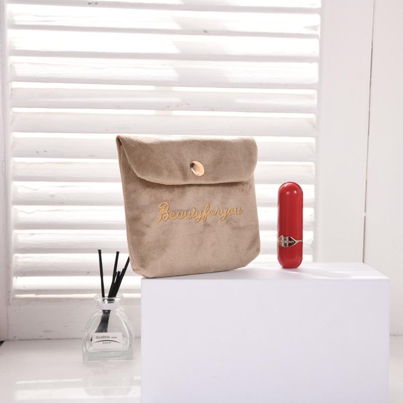 Korean Style Embroidered Velvet Mini Bag for Lipstick and Sanitary Napkin Storage