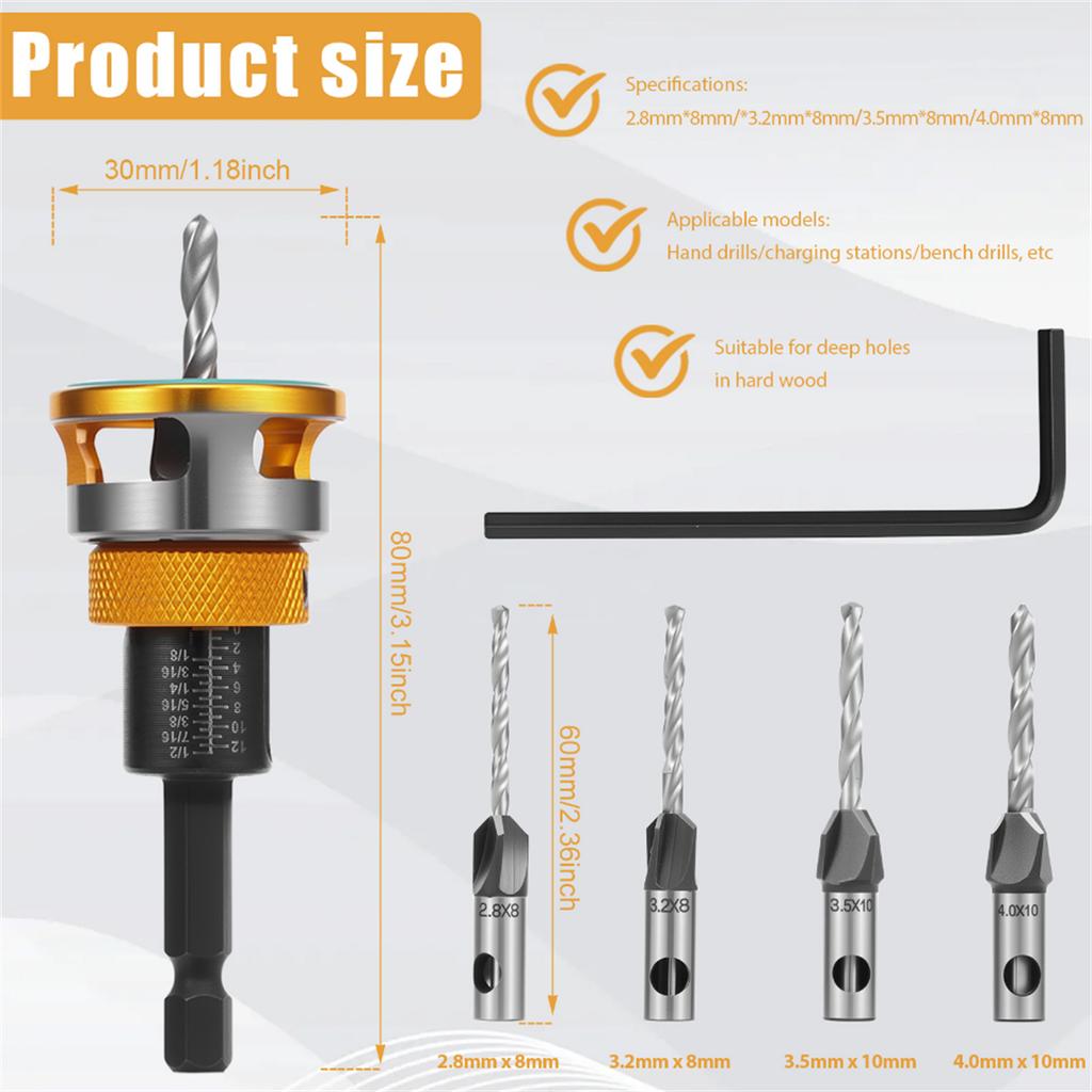 Woodworking Limit Four Edge Countersink Drill high-speed steel Drill Adjustable Depth Step Drill Screw Countersink Drill Bit