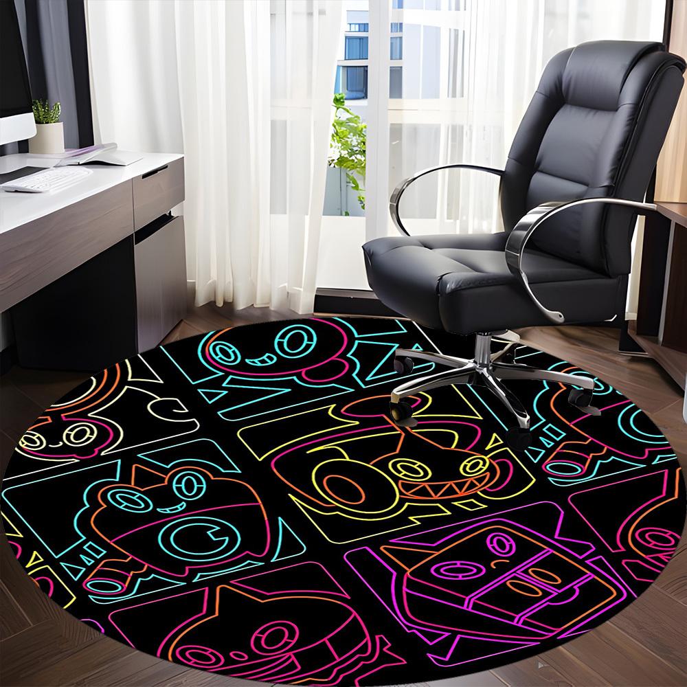 1pc Neon Characters cyber Office Round Area Rug, Indoor Mat Suitable For Office, Under Office Chairs Bedroom Living Room Home Decor, Room Deco