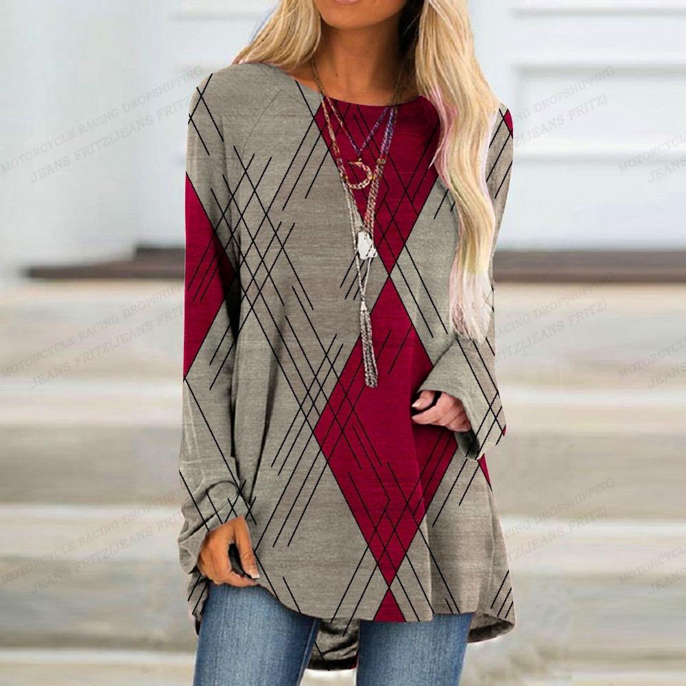 Patwork Tričko Dámské Tričko Dámské Módní Tričko Color Block Tričko Tričko s dlouhým rukávem Trička Dámské Tričko Tričko Tunika Dívka