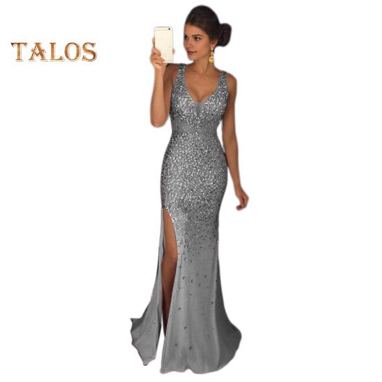 Ženy Večerní šaty Výstřih Síťovina Patchwork Flitr Bez rukávů Dělený lem Mořská panna Tvar Slim Fit Ples Party Banket Nevěsta Maxi šaty