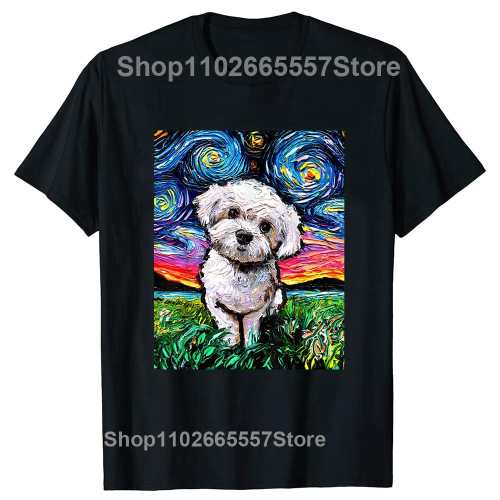 Funny Colorful Maltese Splash Art Dog T Shirts Summer Graphic Cotton Streetwear Short Sleeve Birthday Gifts T-shirt Men