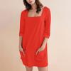 Women's Fashion Casual Solid Color Square Neck 3/4 Sleeve Short Dress