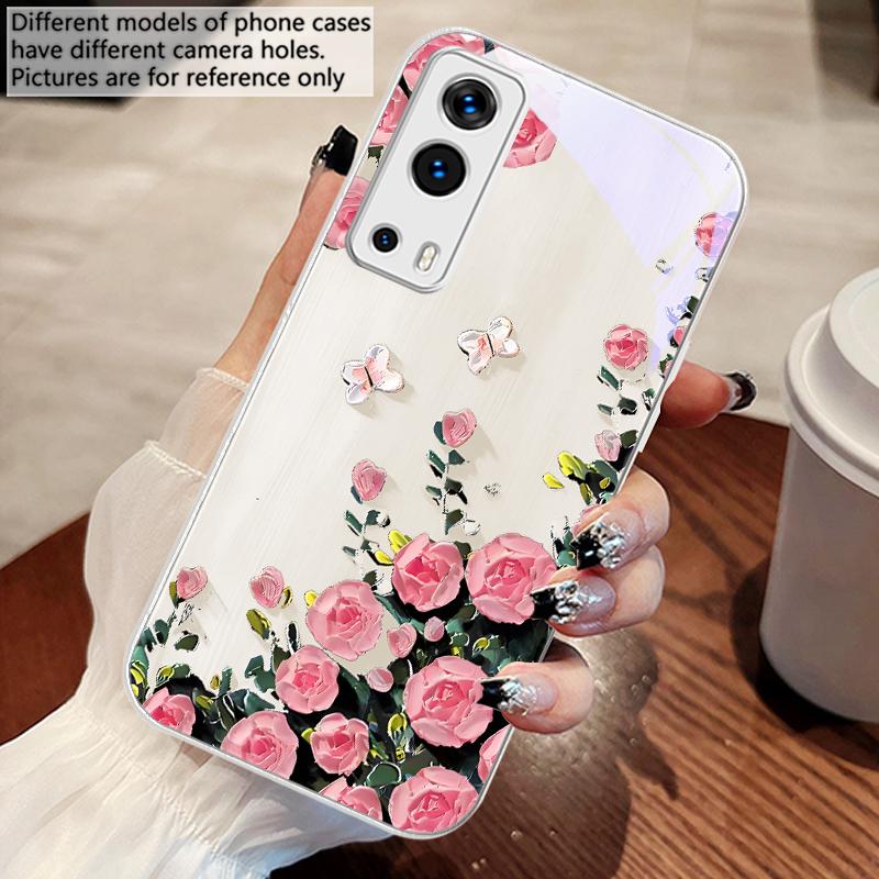 Rose Butterfly Rose Purple For Vivo Y76 16 55 V29 Lite 5G 25 23 30 IQOO Z9X 12 Pro Neo X200 100 90 60 Tempered Glass Phone Case