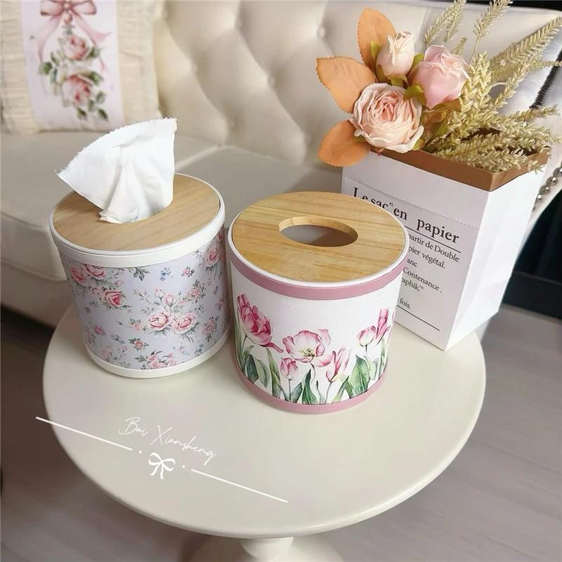 Roll Paper Tissue Case Cylinder Paper Box Retro Flower Bowknot Livingroom Decor Coffeetable Bedroom Car Waterproof Tissue Box